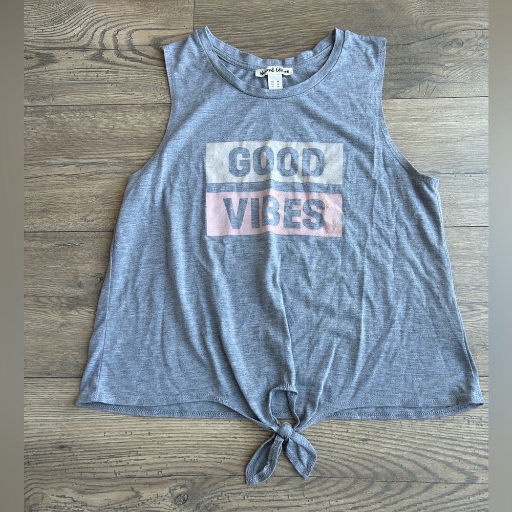 Weekend Edition Good Vibes Gray Tank Top